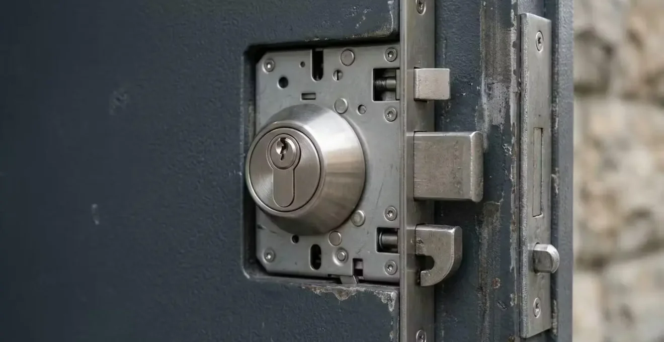 Mécanisme de serrure multipoints haute sécurité avec cylindre A2P visible